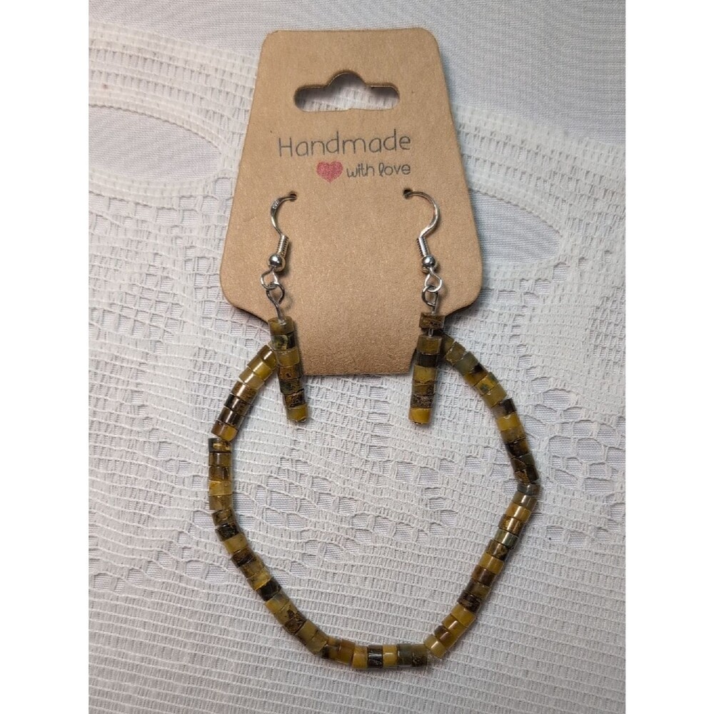 Handmade Natural Peitersite Earrings And Bracelet Set